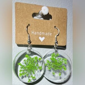 Handmade Clear and Green Floral Earrings